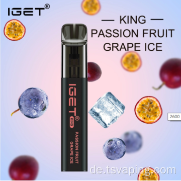 Iget King 2600 Puffs Elektronischer Zigaretten -Top Verkauf